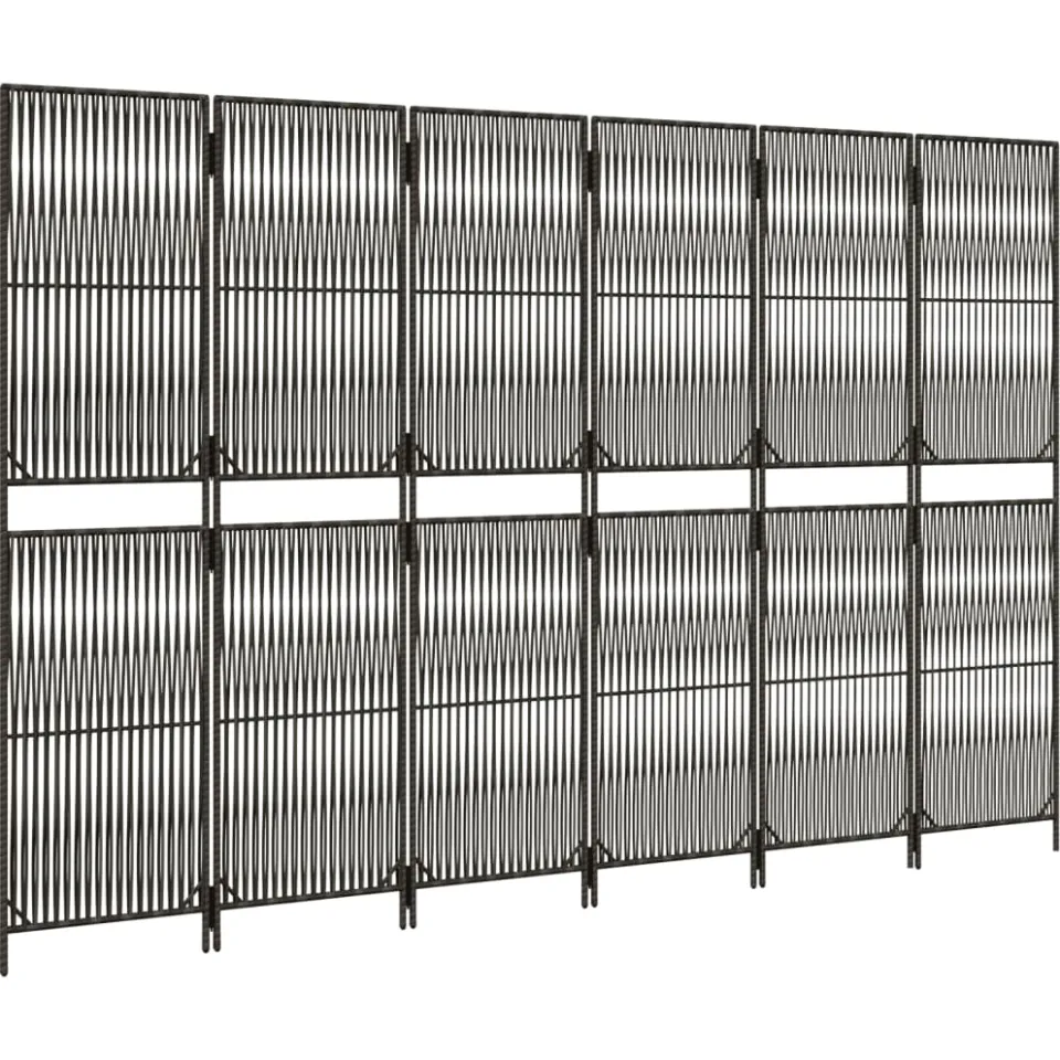 vidaXL Kamerscherm 6 panelen poly rattan grijs, foto 5