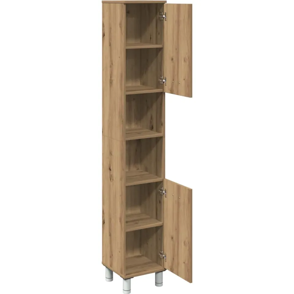 vidaXL Badkamerkast 30x30x179 cm bewerkt hout artisanaal eikenkleurig Bruin