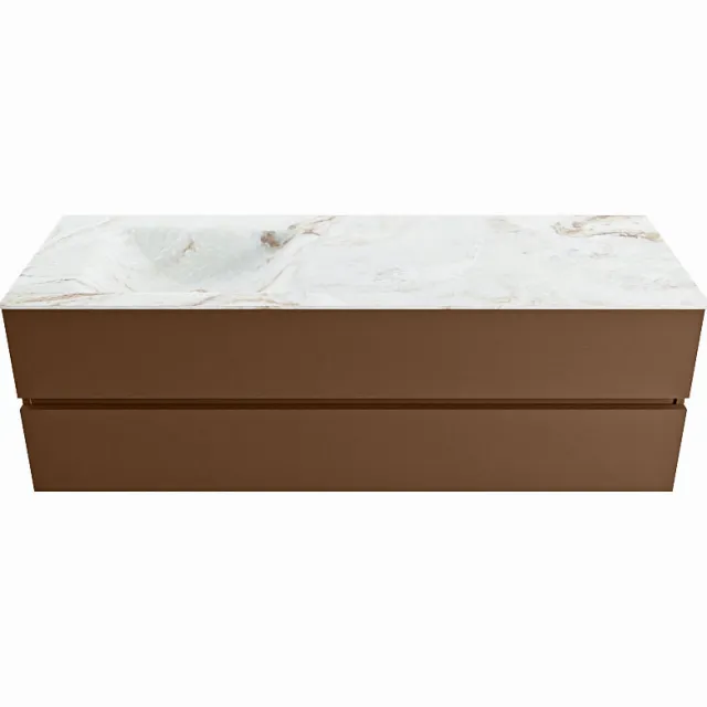Mondiaz VICA-DLUX 150cm badmeubel onderkast Rust 2 lades. Inbouw wastafel CLOUD links 1 kraangat, kleur Frappe.