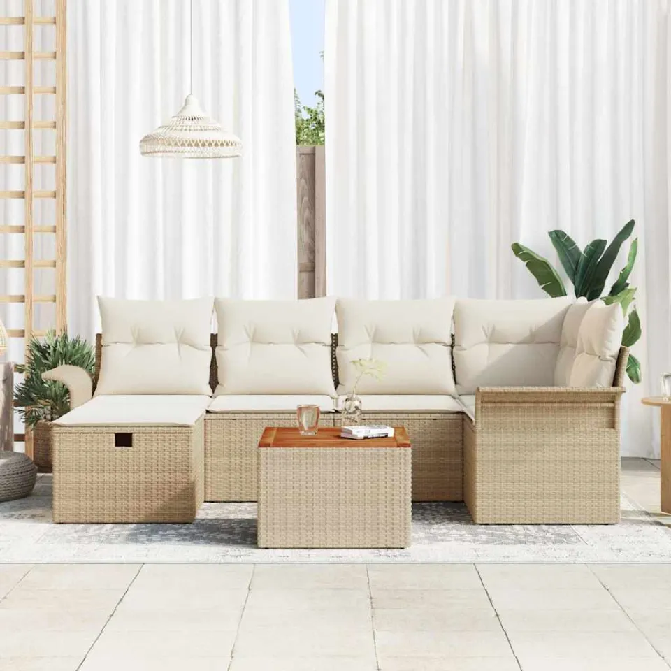 vidaXL Tuinbankenset 7 st Beige Poly riet, foto 3
