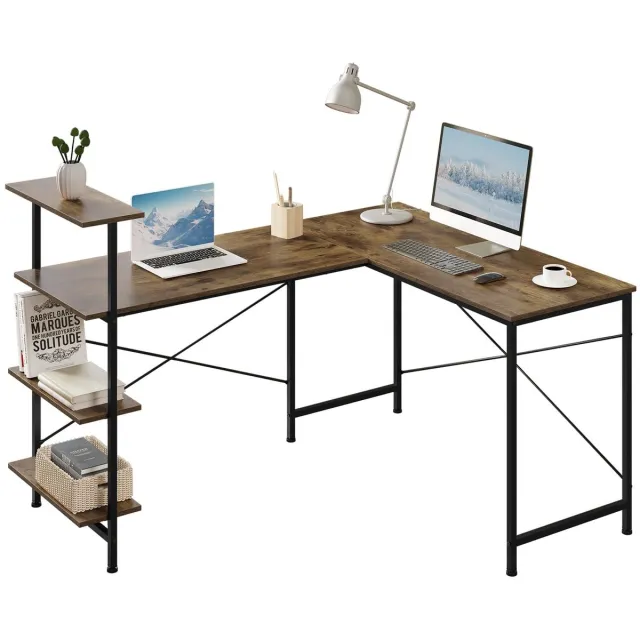 Ibenzoa Multifunctioneel L-vormig hoekbureau met opbergruimte en vintage uitstraling voor kantoor en gaming Naturel