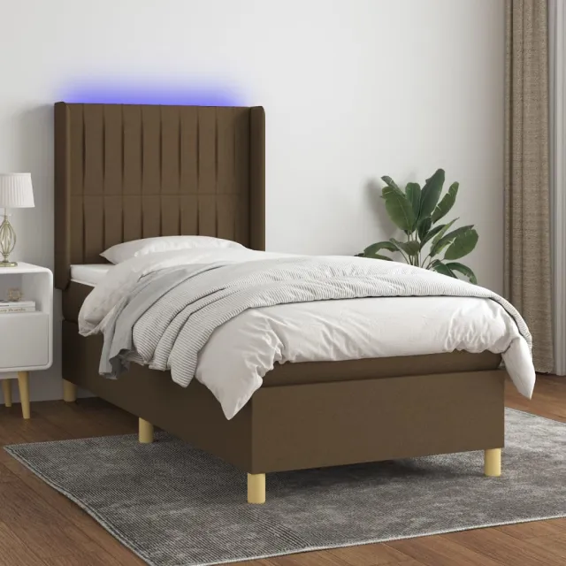vidaXL Boxspring met matras en LED stof donkerbruin 100x200 cm bruin