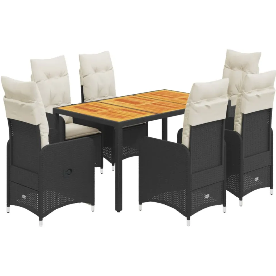 vidaXL 7-delige Bistroset met kussens poly rattan zwart, foto 3