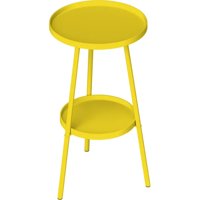 Lunpog Kleine ronde bijzettafel met 2 niveaus – tuintafel, terras, woonkamer, balkon – metaal, geel