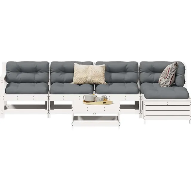 vidaXL 6-delige Loungeset massief grenenhout wit, foto 2