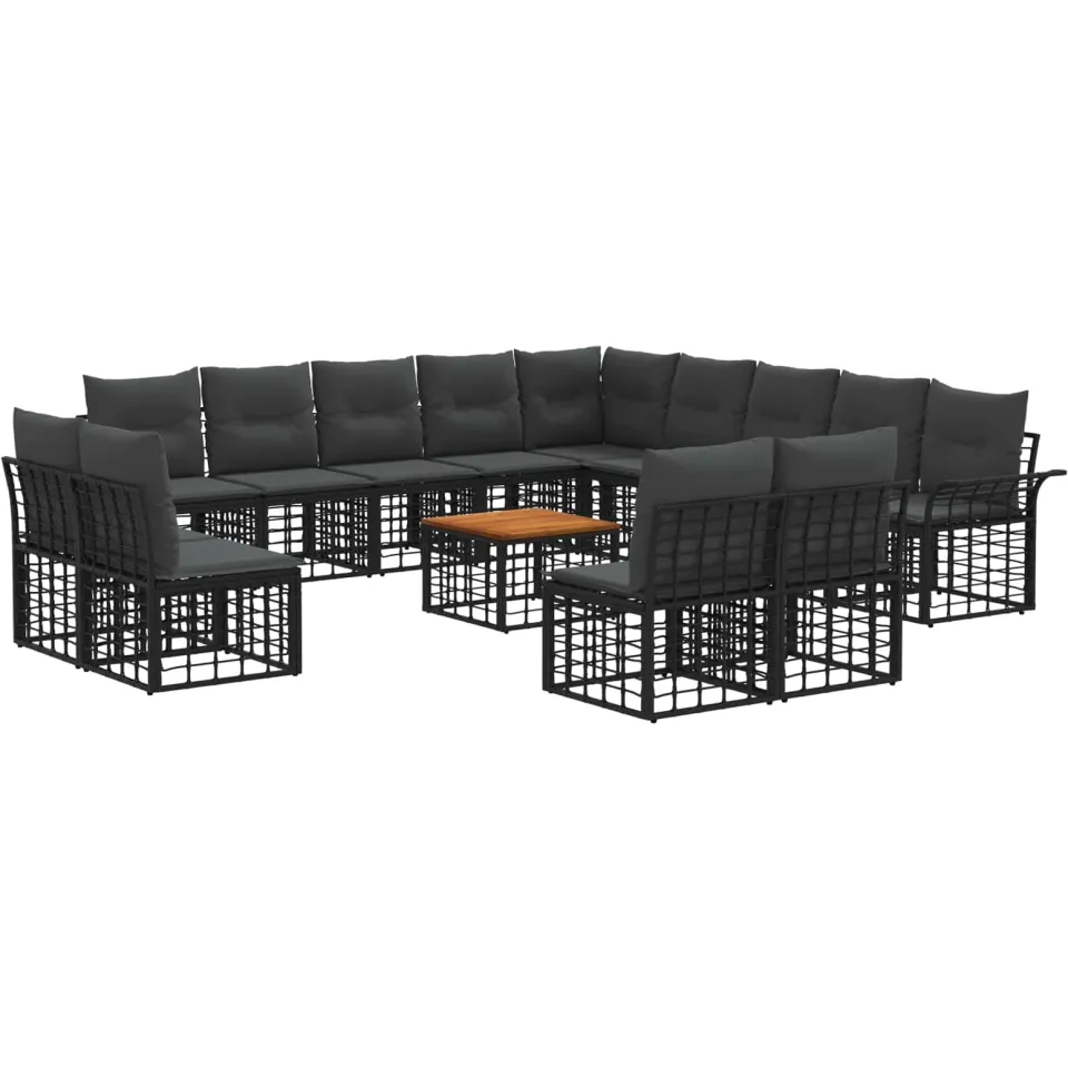 vidaXL Buiten bankenset 14 st 13-zits Zwart en Donkergrijs Polyester