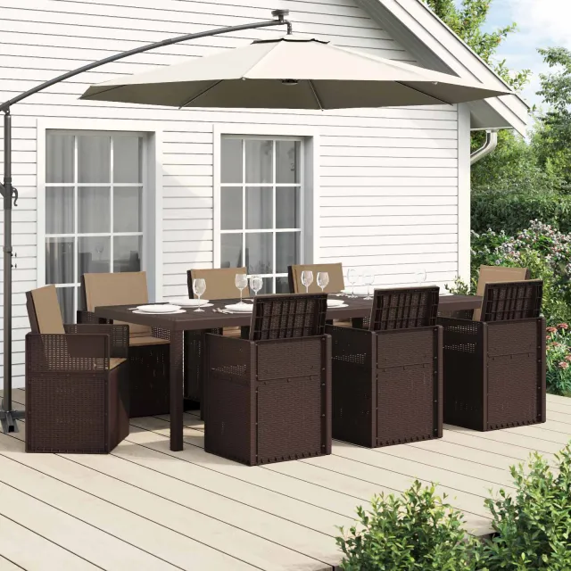 vidaXL Tuin eettafelset 9 st 8-zits Bruin en Taupe PP