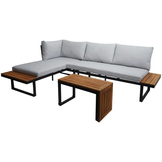 MCW Tuinset MCW-L27, set zitgroep loungeset bank, spun poly aluminium acaciahout MVG-gecertificeerd ~ lichtgrijs