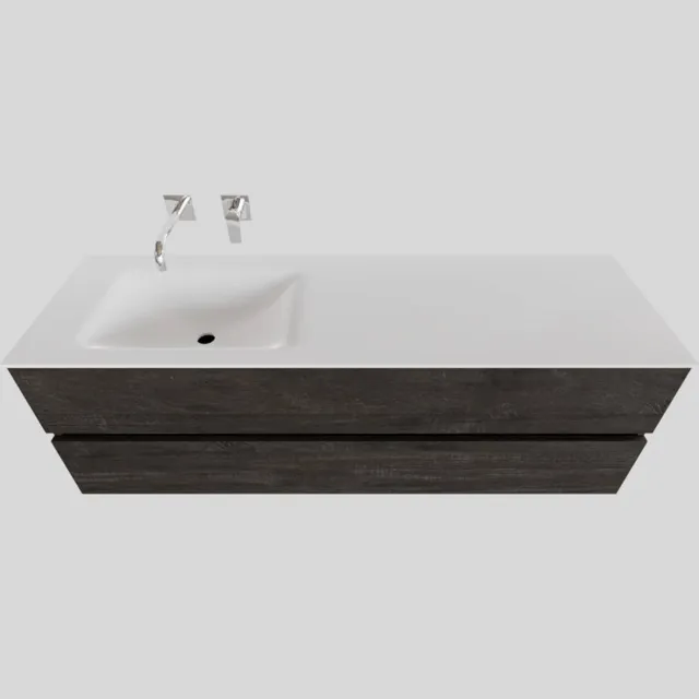 Boss & Wessing Badkamermeubel Solid Surface BWS Oslo 150x46 cm Links Wood Dark Brown (0 kraangaten) Houtlook