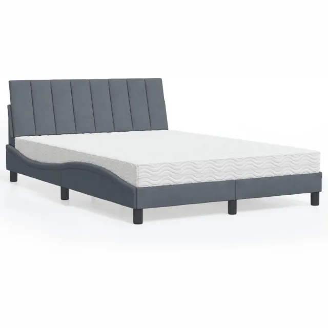 vidaXL Bed met matras "Hanko" fluweel donkergrijs 140x190 cm