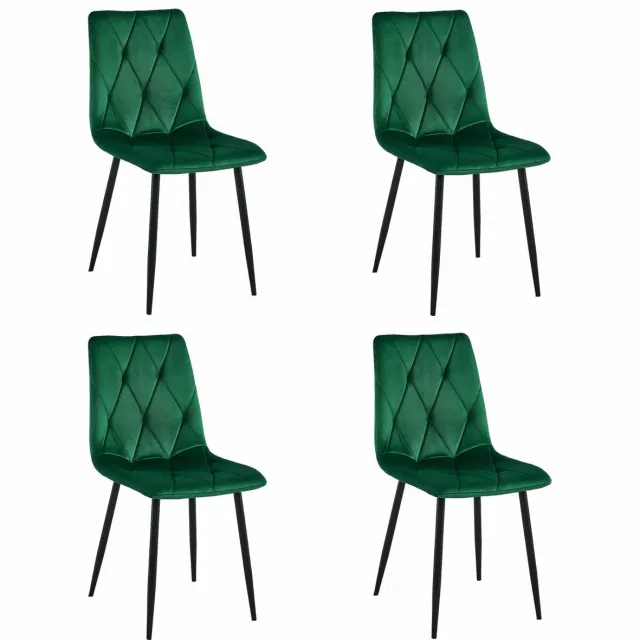 LEOBERT Set van 4 Eetkamerstoelen LIBRA Groen – Zwarte Metalen Poten, Modern Velvet Bekleding, Ergonomisch Design, Max. 120 kg