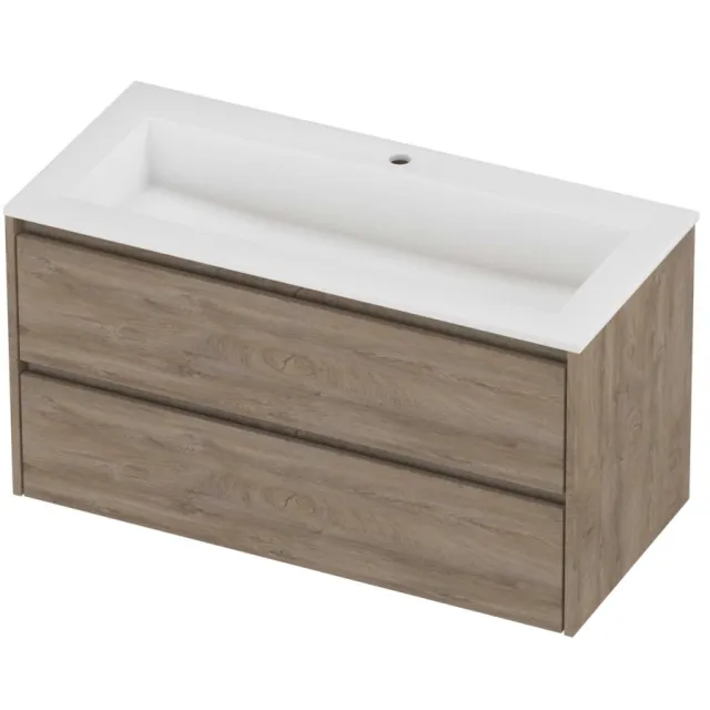 Proline Aristo Badmeubelset Polystone Elegant 1 Kraangat 100x46x54 cm Mat White Raw Oak Eiken