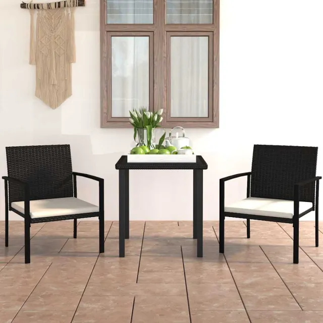 vidaXL 3-delige Tuinset poly rattan zwart, foto 2