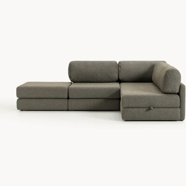 Westwing Collection Bouclé slaapbank Ladina (3-zits) met opbergruimte Groen