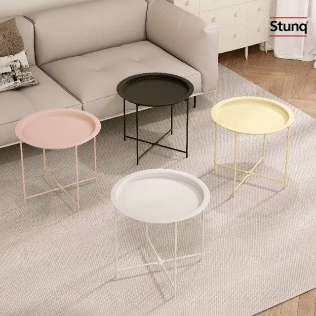 Stunq Ronde Bijzettafel met Dienbladblad en Metalen Frame - Crème Roze