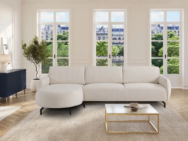 Vente-unique Hoekbank met hoek links van beige stof FERIONA