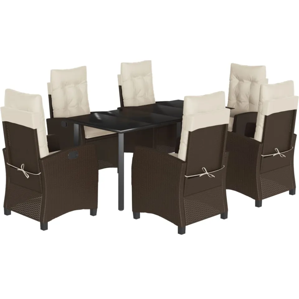 vidaXL 7-delige Tuinset met kussens poly rattan bruin