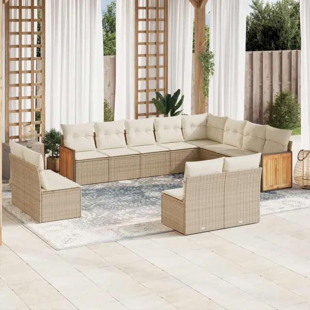 vidaXL 12-delige Loungeset met kussens poly rattan beige, foto 2