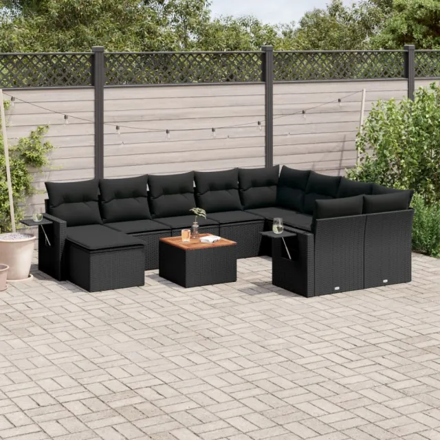 vidaXL 11-delige Loungeset met kussens poly rattan zwart, foto 2