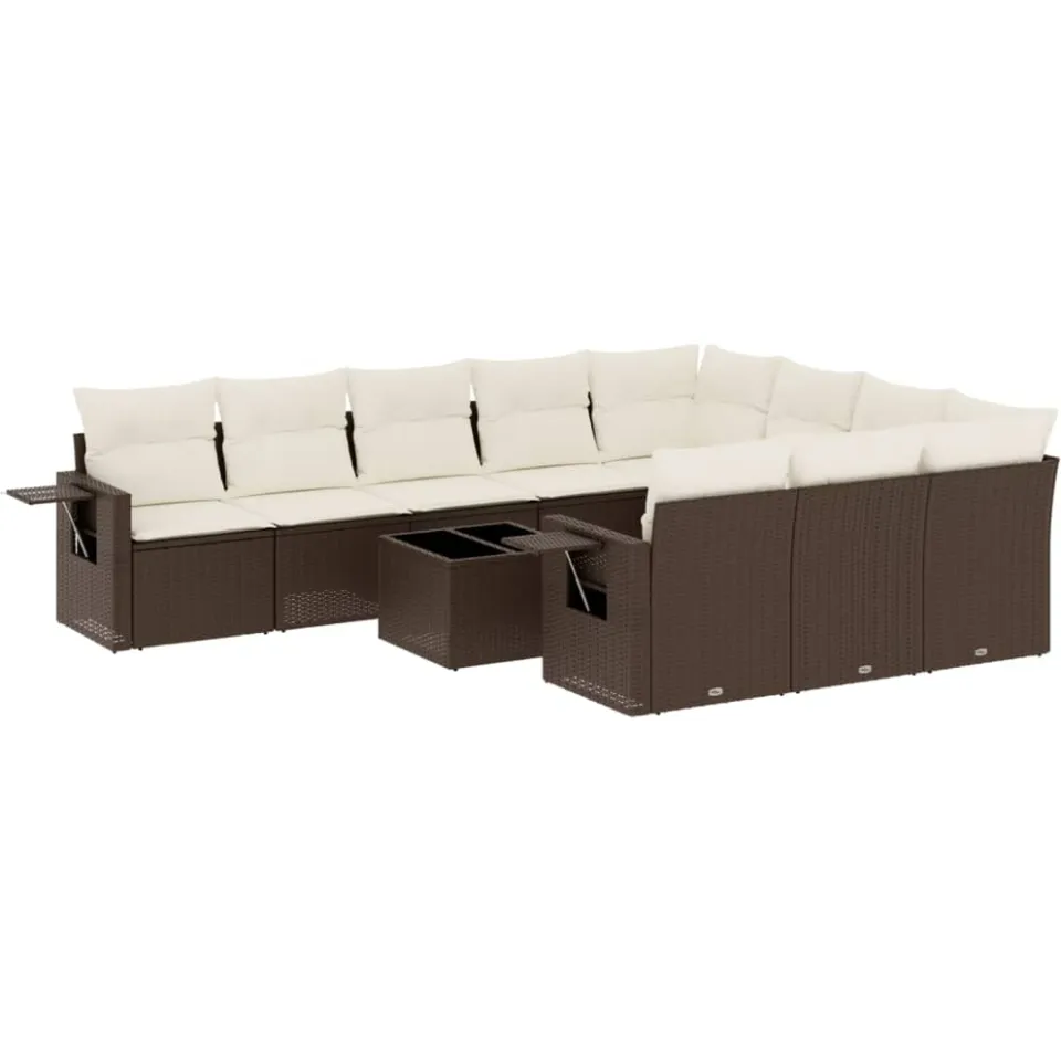 vidaXL 11-delige Loungeset met kussens poly rattan bruin, foto 3
