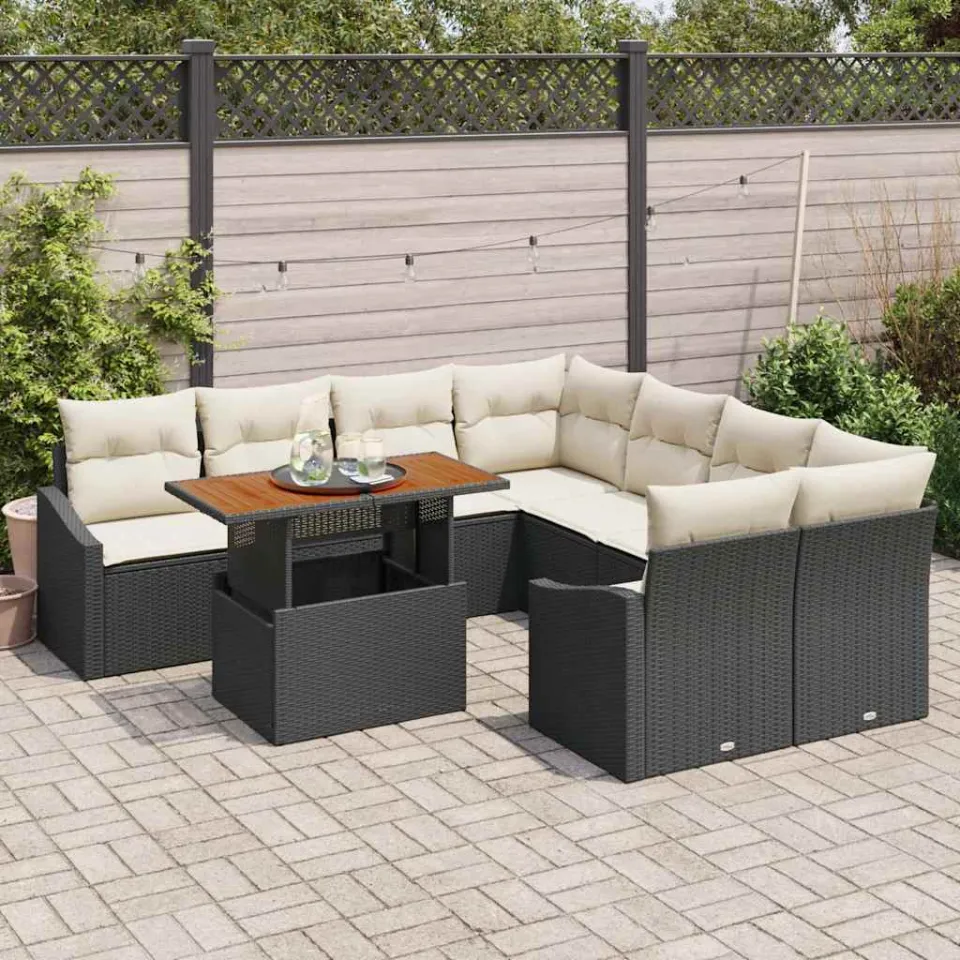 vidaXL Tuin Sofa Set 9 st Zwart Poly riet, foto 3