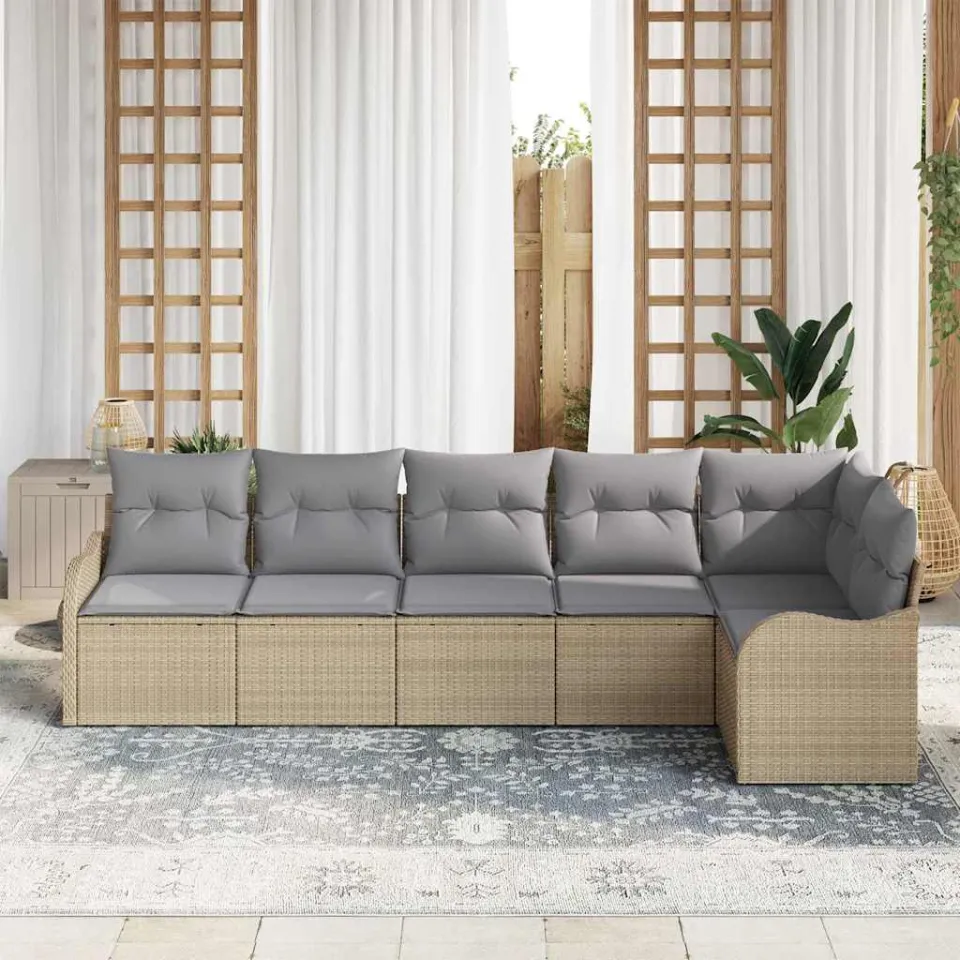 vidaXL Tuin Sofa Set 6 st Beige poly rattan, foto 3