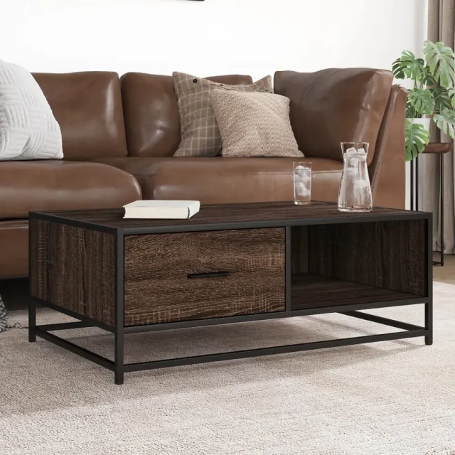 vidaXL Salontafel 90x57x35 cm bewerkt hout en metaal bruin eikenkleur, foto 2