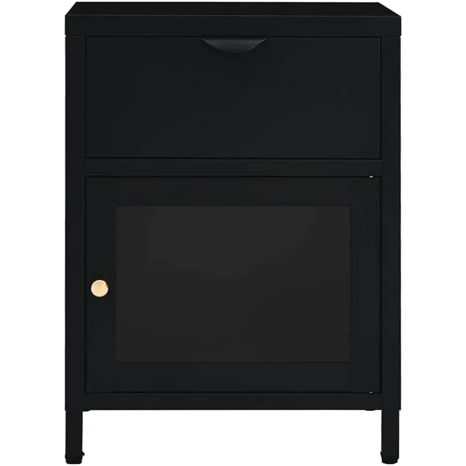 vidaXL Nachtkastjes 2 st 40x30x54,5 cm staal en glas zwart, foto 4