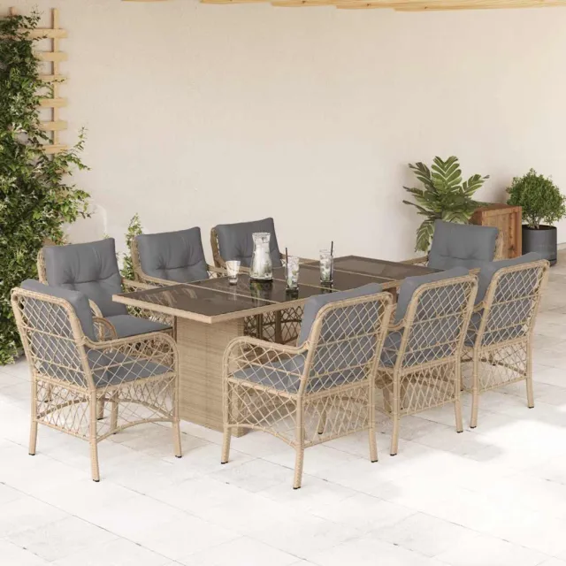 vidaXL 9-delige Tuinset met kussens poly rattan gemengd beige, foto 2