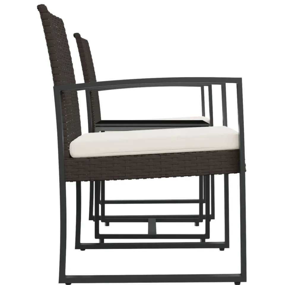 vidaXL 3-delige Tuinset met kussens polypropeen rattan bruin, foto 4