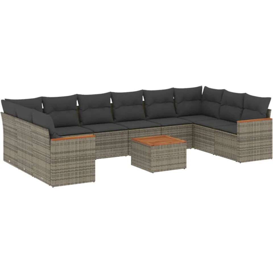 vidaXL 11-delige Loungeset met kussens poly rattan grijs