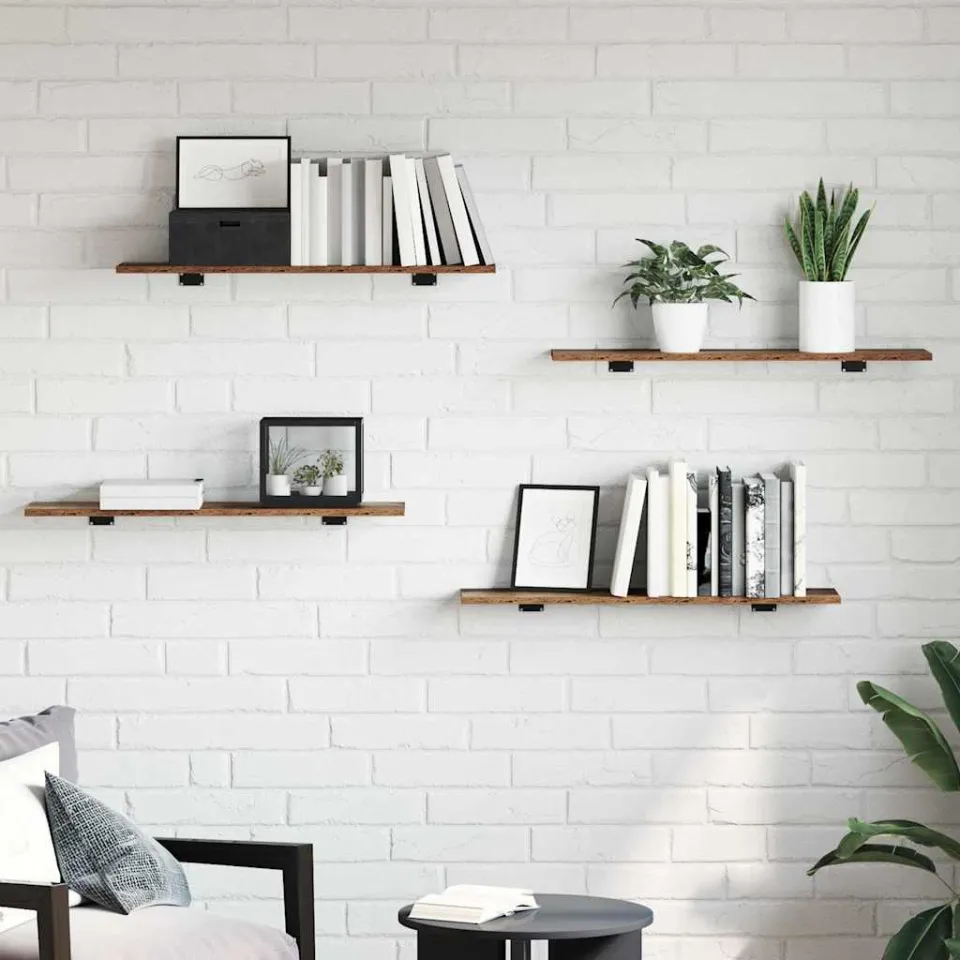 vidaXL Boekenplank Bord 3-laags 4 st 80 x 20 x 1,5 cm Bewerkt hout bruin, foto 3