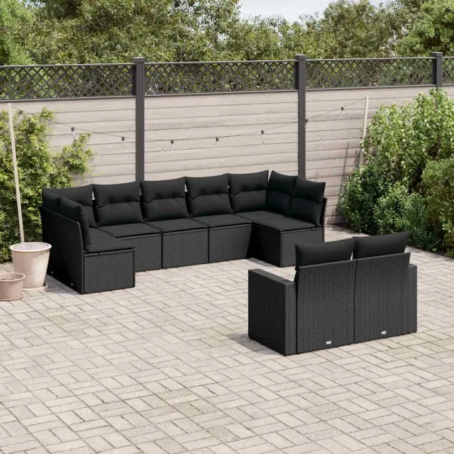 vidaXL 9-delige Loungeset met kussens poly rattan zwart, foto 2