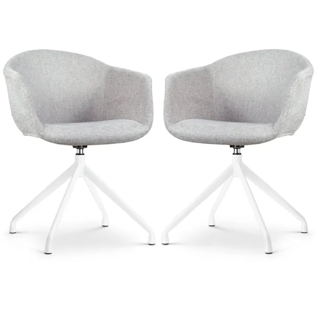 Nolon Nola-Otis Eetkamerstoelen Set van 2 Lichtgrijs - Draaibaar - met Armleuning - Stof - Wit Onderstel Grijs - Wit onderstel