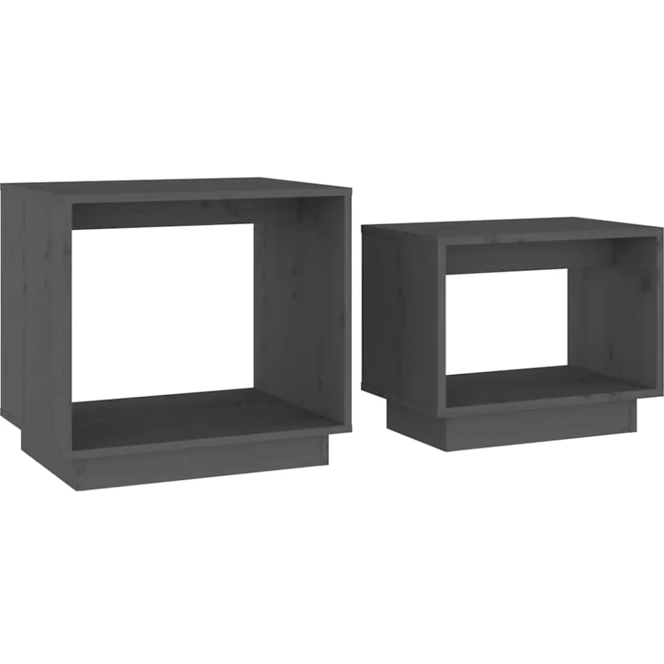 vidaXL 2-delige Salontafelset massief grenenhout grijs, foto 3
