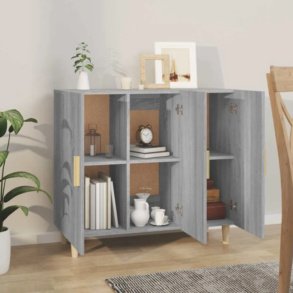 vidaXL Dressoir 90x34x80 cm bewerkt hout grijs sonoma eikenkleurig, foto 3