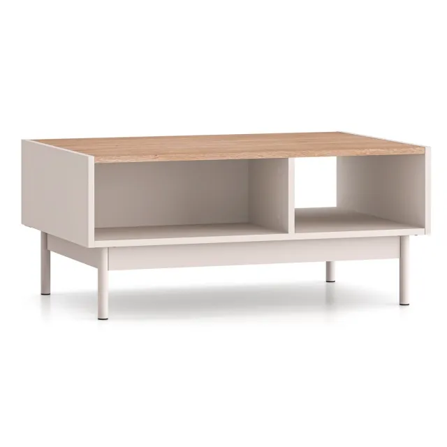 Selsey Dunea – Salontafel met open vakken, Kasjmier grijs/eikenlook, 90x60 cm kasjmiergrijs