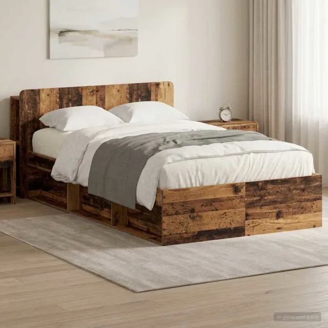 vidaXL Bedframe met opslag Oud hout 120 x 200 cm Bewerkt hout bruin