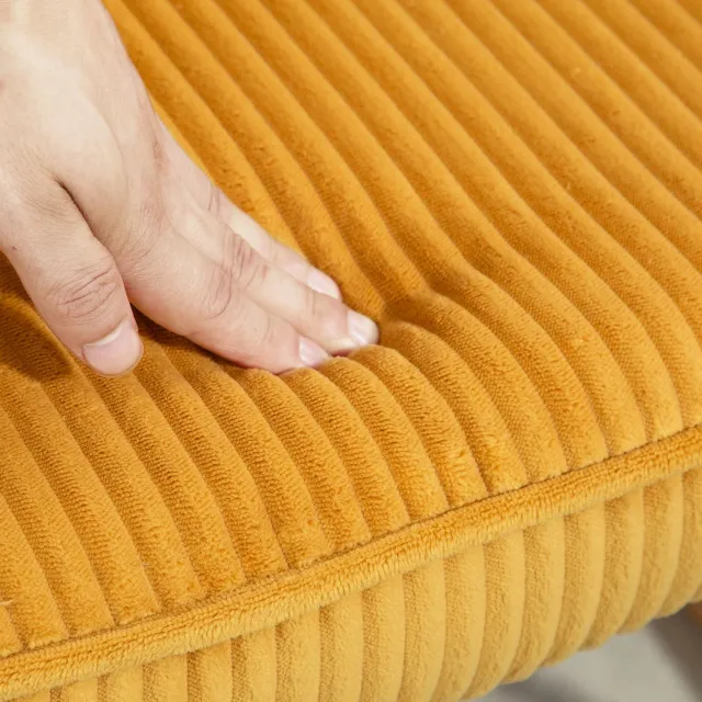 DESMIU Schommelstoel 71 x 98 x 101 cm - Met Hoge Rugleuning en Armleuningen - Voor Woonkamer en Slaapkamer - Ribstof en Houten Sleden - Geel