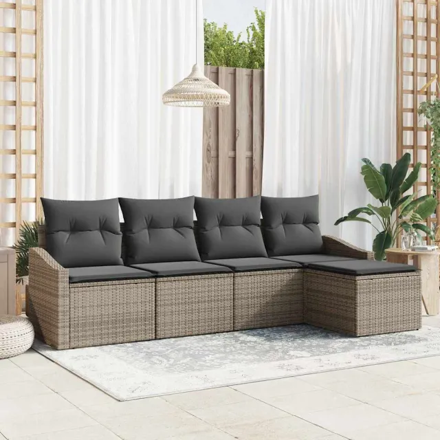 vidaXL Bankstel 5 st Grijs poly rattan, foto 2