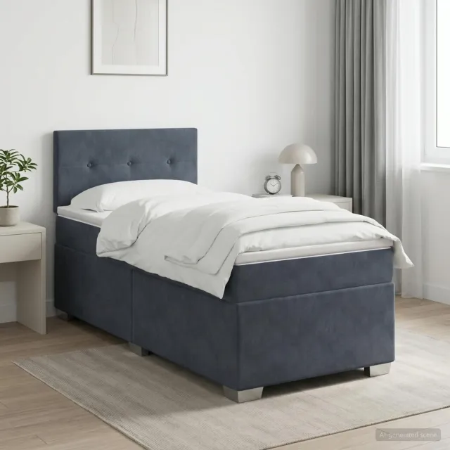 vidaXL Boxspringbed met matras Donkergrijs 90 x 200 cm Fluweel