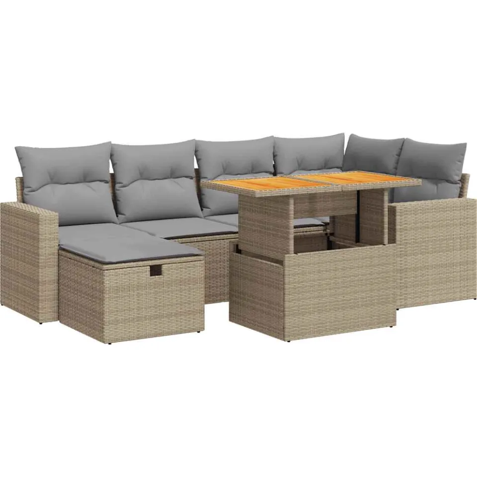vidaXL 8-delige Loungeset met kussens poly rattan acacia beige, foto 3