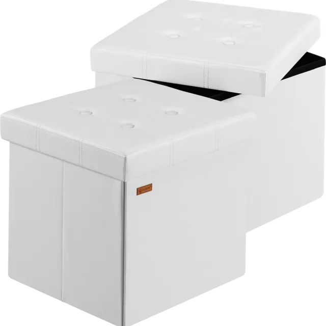 Casaria Poef Opbergruimte - Set van 2 40x40x40cm 40L Kunstleer –Wit