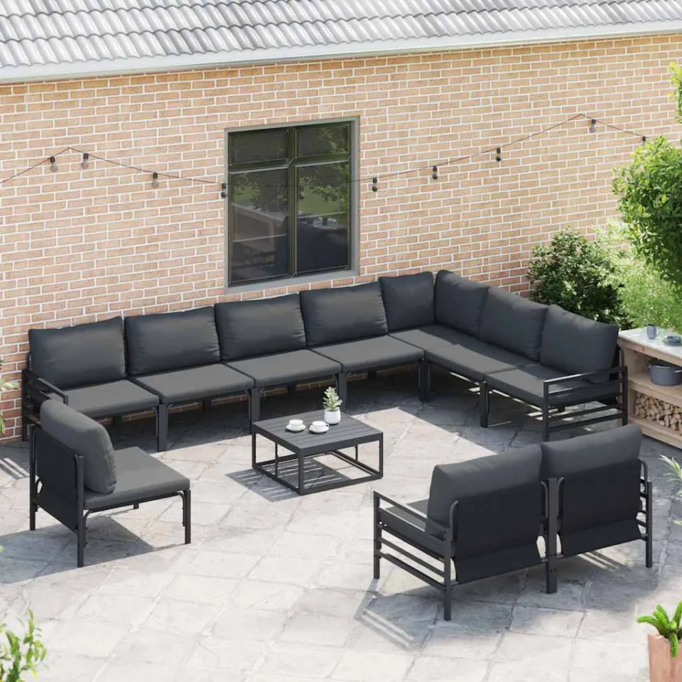 vidaXL Tuinbankenset 11 st Zwart Staal, foto 3