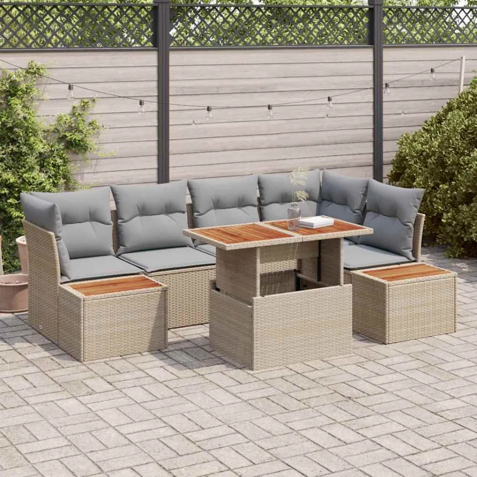 vidaXL Tuin Sofa Set 10 st Beige Poly riet, foto 3
