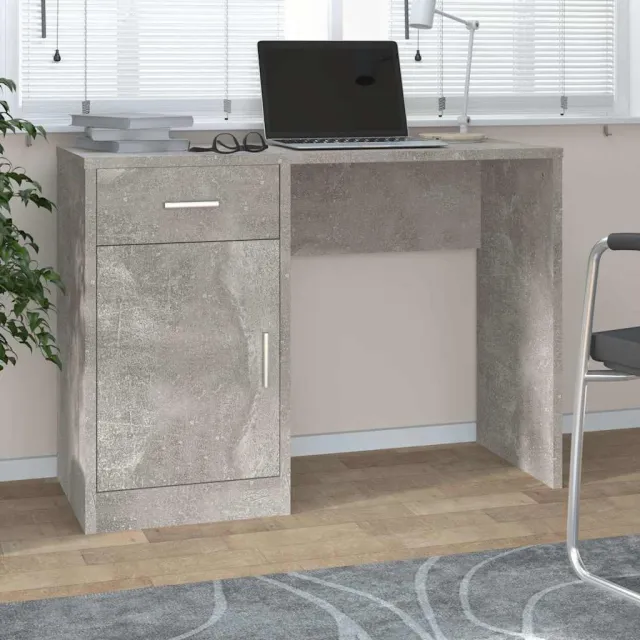 vidaXL Bureau met kast en lade 100x40x73 cm bewerkt hout betongrijs grijs, foto 2