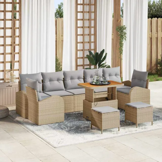 vidaXL Tuinbankenset 10 st Beige poly rattan, foto 2