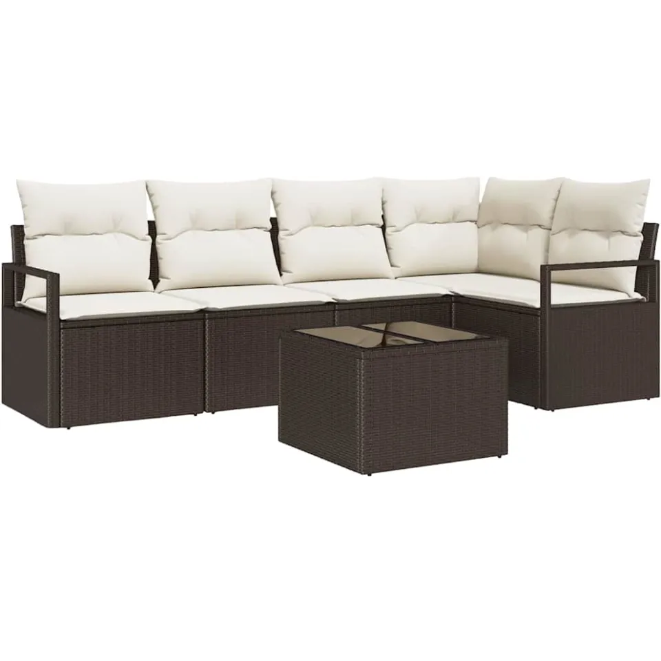 vidaXL Tuinbankenset 6 st Bruin en Crème poly rattan
