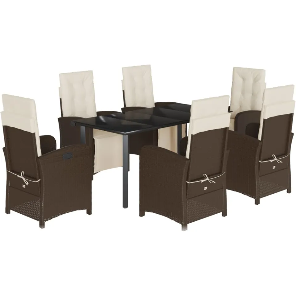 vidaXL 7-delige Tuinset met kussens poly rattan bruin
