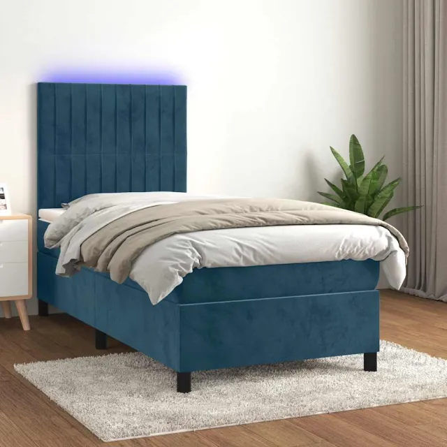 vidaXL Boxspring met matras en LED fluweel donkerblauw 100x200 cm blauw